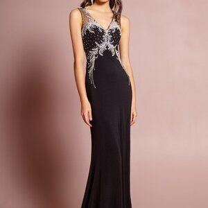 New Black Prom Party Formal Sleeveless V-Neck Sheath Shape Evening Dress GS1358